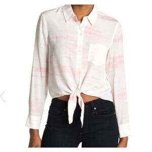 Rails Val Pink Tie Dye Silk Blouse Front Tie Long Sleeve Boho Top Size Small